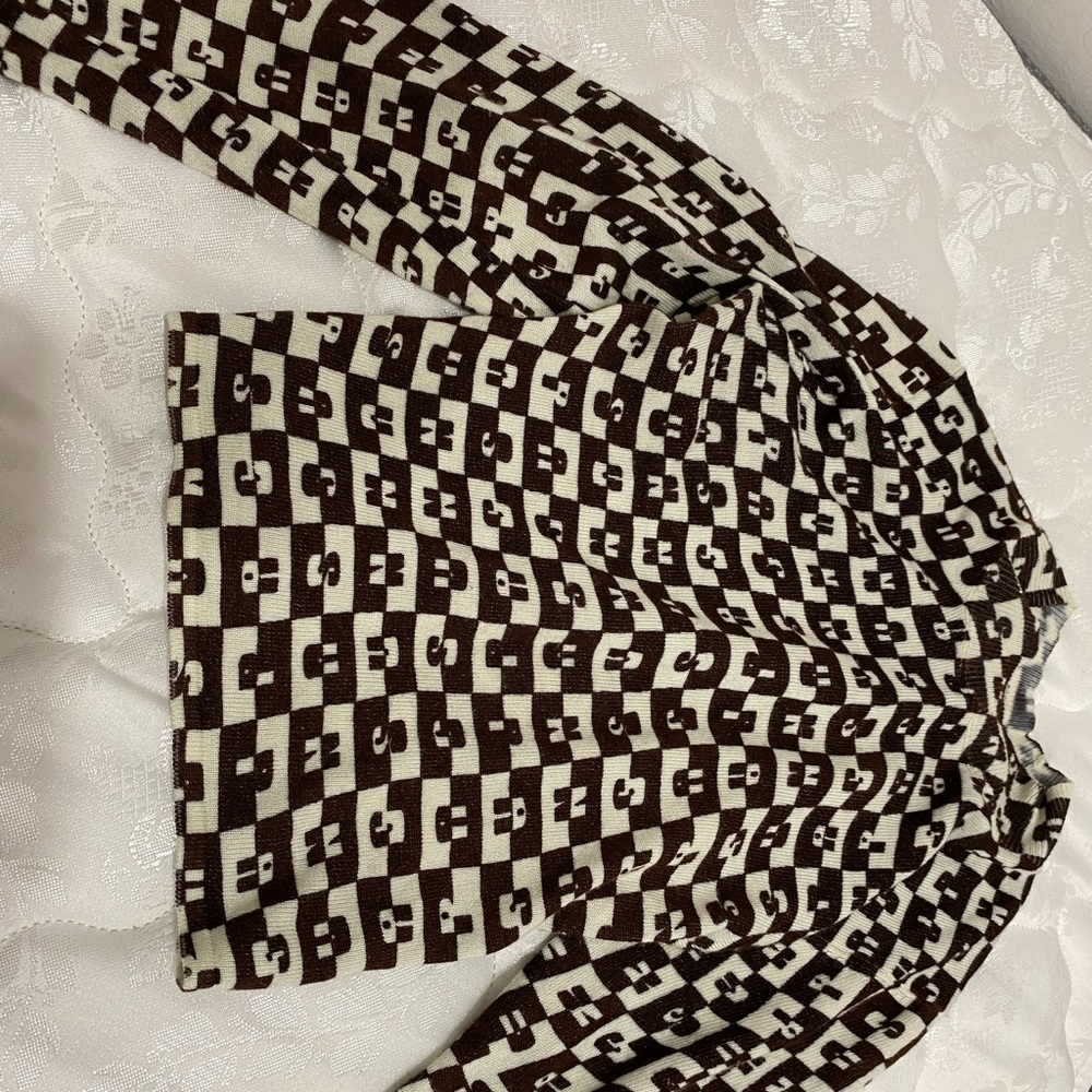PACSUN brown and white checked pattern mock-neck long sleeve size S